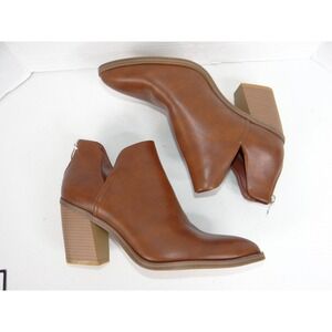 MySoft Womens Pointed Toe Ankle Booties Cognac Brown Block Heel Side Cutout 11